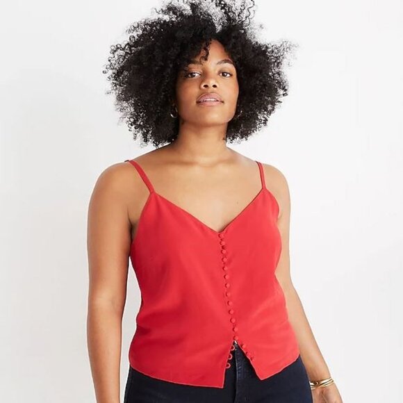Madewell Silk Button Down Cami in Cranberry - Picture 1 of 16